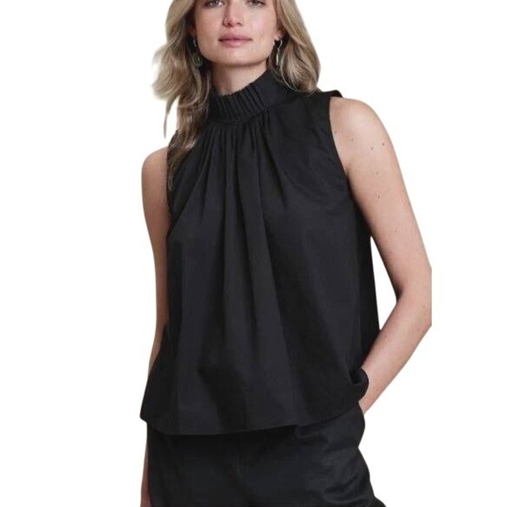 Banana Republic Dark Navy Blue Pleated‎ High Neck Sleeveless Blouse Small